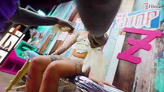 Italian TATTOO customer sucks and fucks while getting ink done!
