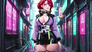 Ai-purple Kimono Seduction in the Neon Train Car, Fingertips Touching Collar, a Gaze That Drenches You!