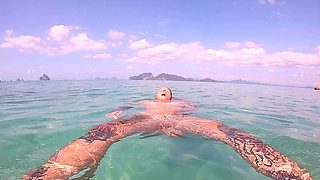 Tiny redhead outdoor masturbation