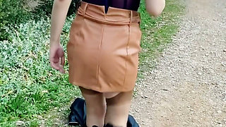 Lady Oups Submissive Stepmom in Leather Skirt and Collar