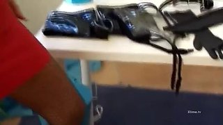 Two hot babes ride big dicks in wild group sex
