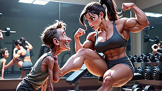 Muscular Woman Humiliates Skinny Man - Foot Worship Domination