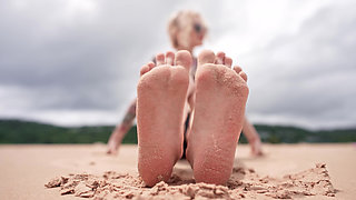 Worship My Feet on Public Beach and Get My Permission to Cum