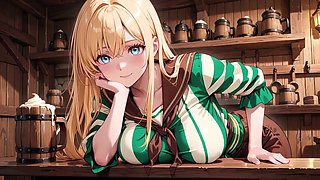 Blonde Pirate's Lazy Morning! Green Striped Top, Lazy Bar Counter & Sunlit Bedroom.