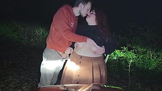 Big Tits French Girl Abricot Sucree Gets Fucked Doggystyle Outdoor in Forest at Night