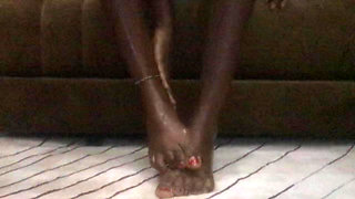 African Ebony Feet Fetish Petite Oiled Teen 18 sitting
