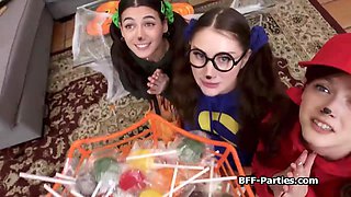Trick or treat foursome with girlfriends