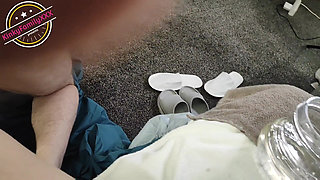 Mistress Fucks Her Slave Husband in the Ass with Her Feet and Rubs Her Juicy Pussy in Excitement