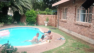 Horny Babe Gets Two Cocks by the Pool - Blowjob & Doggy