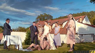 A hot bride is getting fucked outdoors by her lover