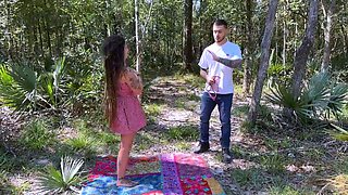 A super sexy brunette massages her big boobs