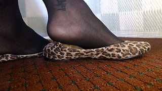 Very Closeup Backview in My Ballet Flats in Black Pantyhose