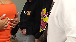 Nerd Guys Fuck Their Latina Boss with a Giant Ass and Fill Her Pussy and Face with Cum