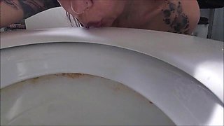 Naked Lesbian Licks Toilet