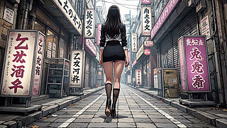 A young Japanese woman urinating in a men's restroom and on the street