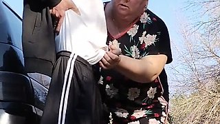 MILF Mother-in-Law Holds My Dick While I Pee & Sucks It Public Blowjob