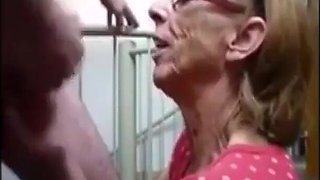 Puckered Face Grannie With Glasses Fellating Schlong To Swallow Jizz