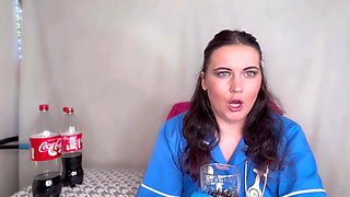 Nurse Ffw Having Fizzy Drink and Burping