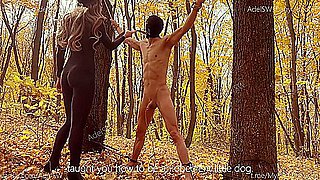 Tied My Cuckold Husband Between Trees And Spanked Him Outdoors
