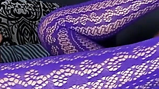 Sexy Granny in Purple Stockings Big Cock, Lots of Cum