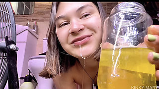 I Drinking His Piss From the Jar with a Red Clip on My Clit