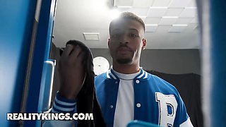 Reality kings - kylie rocket and Destiny Mira warm up their qb with a wet, kinky locker room nail