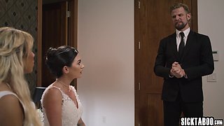 Steamy girl-girl brides gets plumbed rock-hard