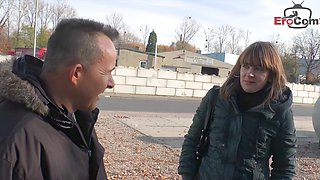 Simple German housewife invited to have sex on the street