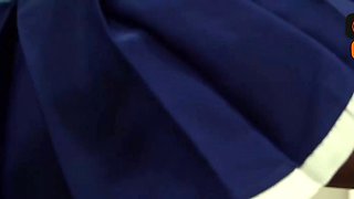 A cosplaying dame in a blue peruke for this pov fun