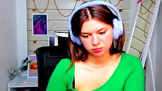 Cute curly brunette solo webcam masturbation