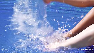 Angelika's Wild Blonde Lesbian Fuels Wild Poolside Fun