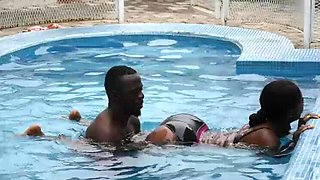 Hot Ebony Babe Latifa Masturbates in Lingerie at Swimming Pool Party