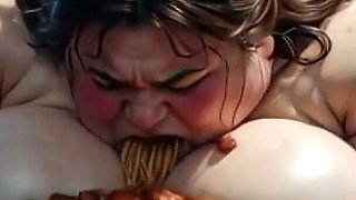 Massive SSBBW Naked Eating Food Like Crazy - Hairy Pussy Exposed