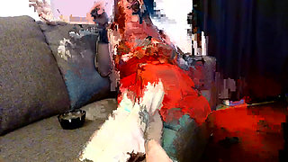 Smoking in Red Lace Night Gown Sexy Barefeet