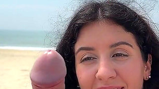 Handjob on the Beach Huge Cum From Hand