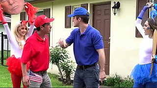 Teen Neighbors Swap & Fuck Dad To Vote Red & Blue