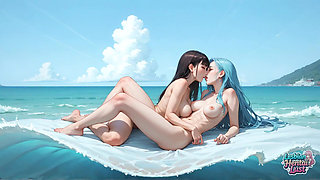 Fucking Scorching Lesbians with Dark and Blue Hair Intensively Smooch on a White Beach, Making It the Hottest Gonzo