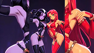 AI Toon Lesbian Super Sluts - Tongue Kissing Humping Group Softcore