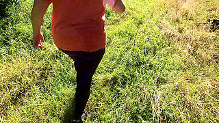 Clamps on Nipples and Whipping Her Tits in the Woods