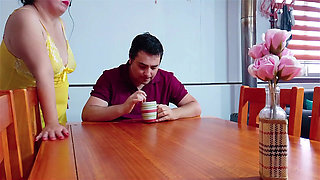 Horny Stepmom Brings Her Stepson Coffee and Gets Fucked Hard on the Table