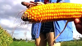 Massive Corn Cob Stretching Gaping Pussy Wide Open Outdoors