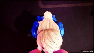 3D Porn POV Busty Blonde Gagging Blowjob