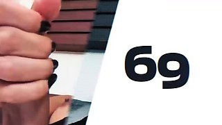 Busty ladyboy takes off her purple panties and enjoys solo