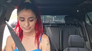 Uber Driver Catches Redhead Teen Masturbating in Car - Amateur POV Blowjob & Cumshot