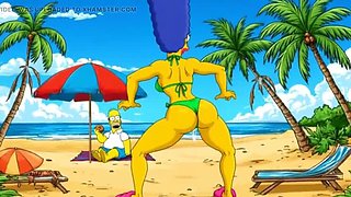 Beach Bitch 2: Marge Simpson Cartoon Parody Filled with Cum