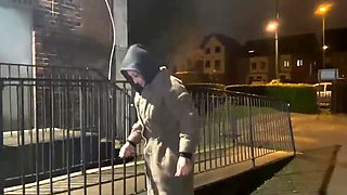 Blonde MILF Flashes and Pees Outside in Public After Being Offered a Cigarette