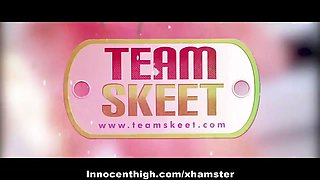 Thin cheerleader tied up and banged by janitor