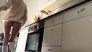 Hot Petite Sexy Girl in the Kitchen Masturbates on Christmas Day for Good Luck and Satisfaction