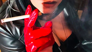Miss Tina Snua In Leather coat & Gloves Sparks Up A cigarette Then Smokes For You Leather Lovers!