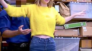 Busty platinum-blonde teenager shoplifter gets caught
